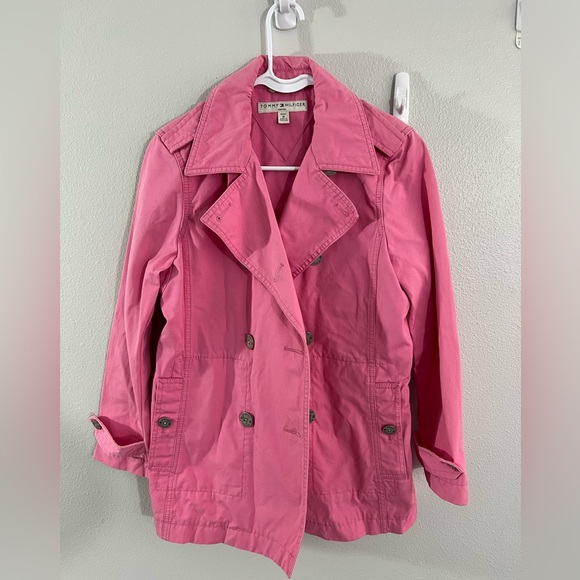 Tommy Hilfiger pink‎ trench rain coat Medium Petite - Picture 1 of 4